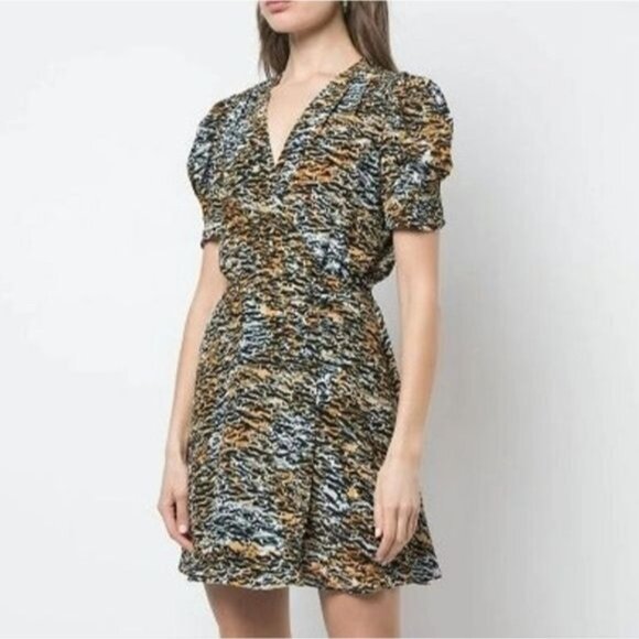 SALONI Ink Tiger Animal Print Black Lea Silk Crepe Wrap Dress 8 - Picture 14 of 14